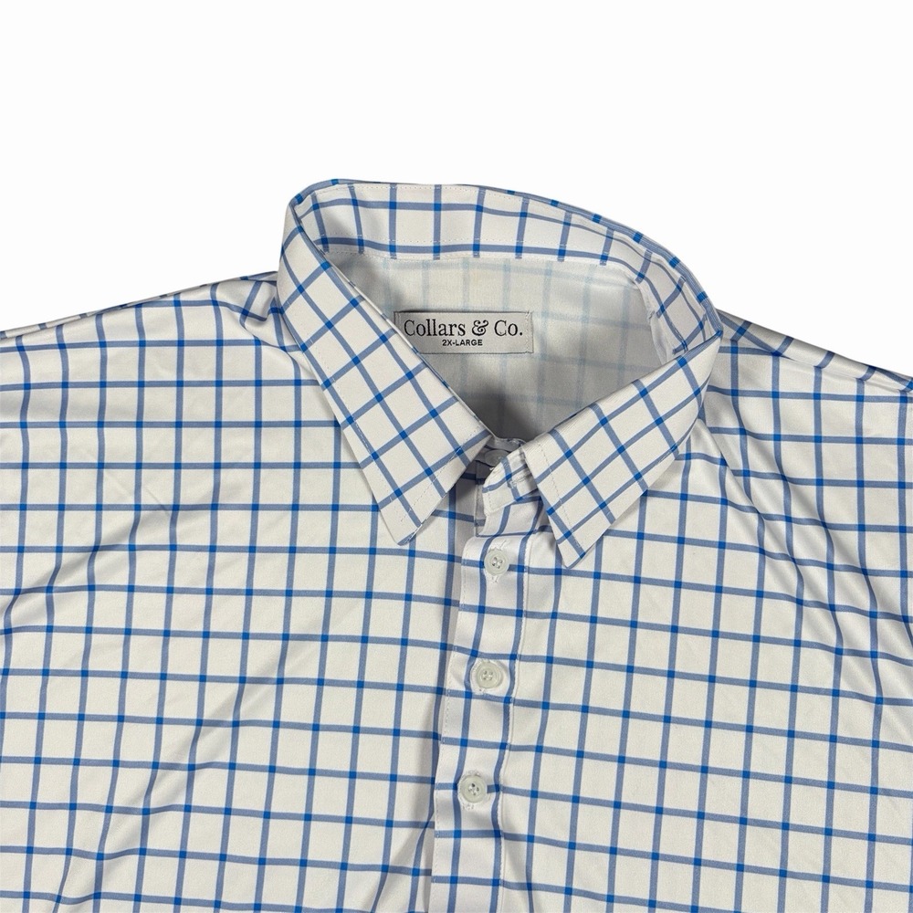 Collars & Co. Dress Collar Polo Blue and White Gingham Check Plaid 2XL